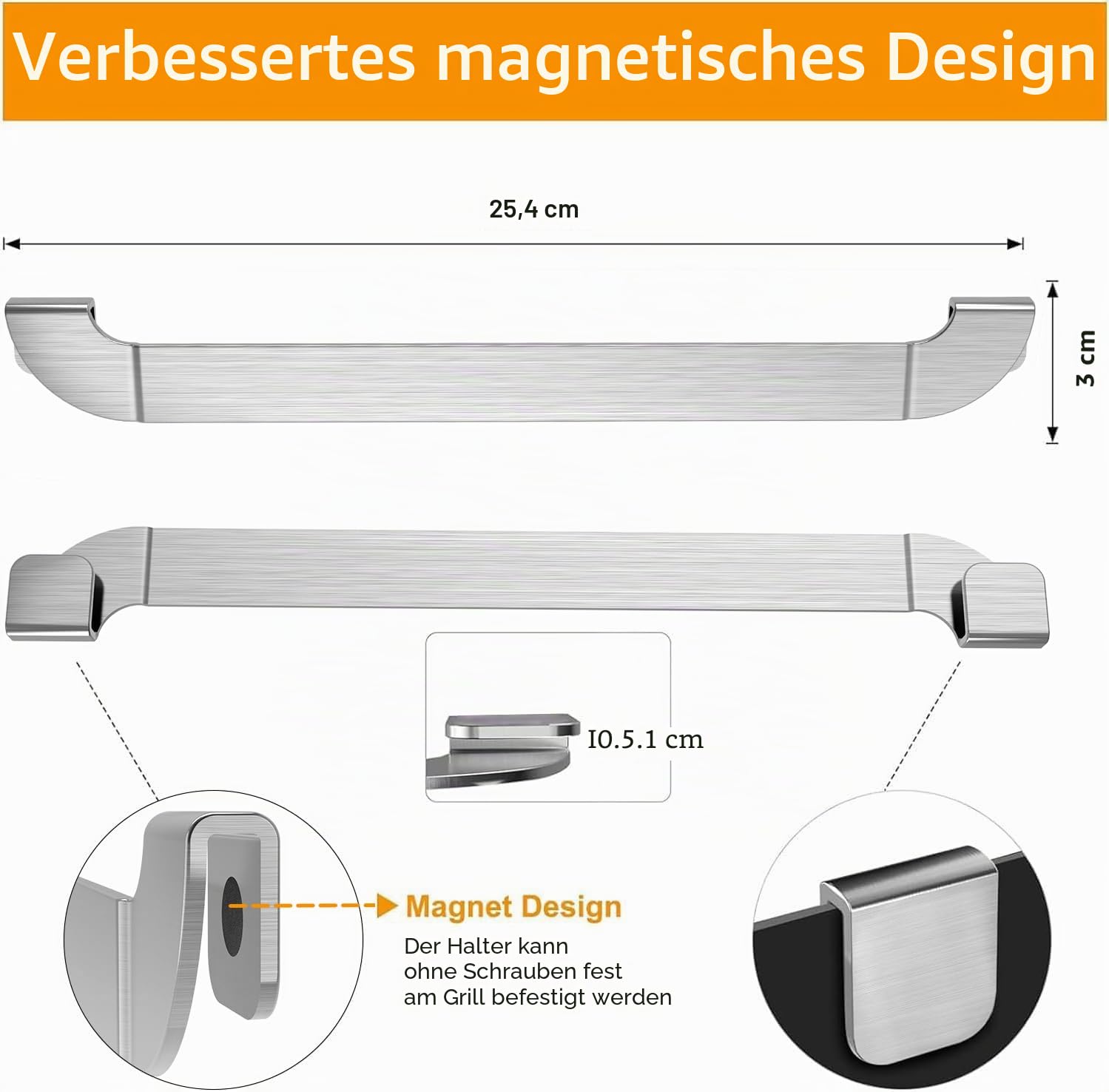 Spatelhalter für Grillplatten, magnetisches Design, Edelstahl-Grill-Werkzeughalter, Grillplatten-Zubehör für BlackStone Flat-Top-Grillplatten und andere Grillplatten, 25,4 cm, 2 Stück
