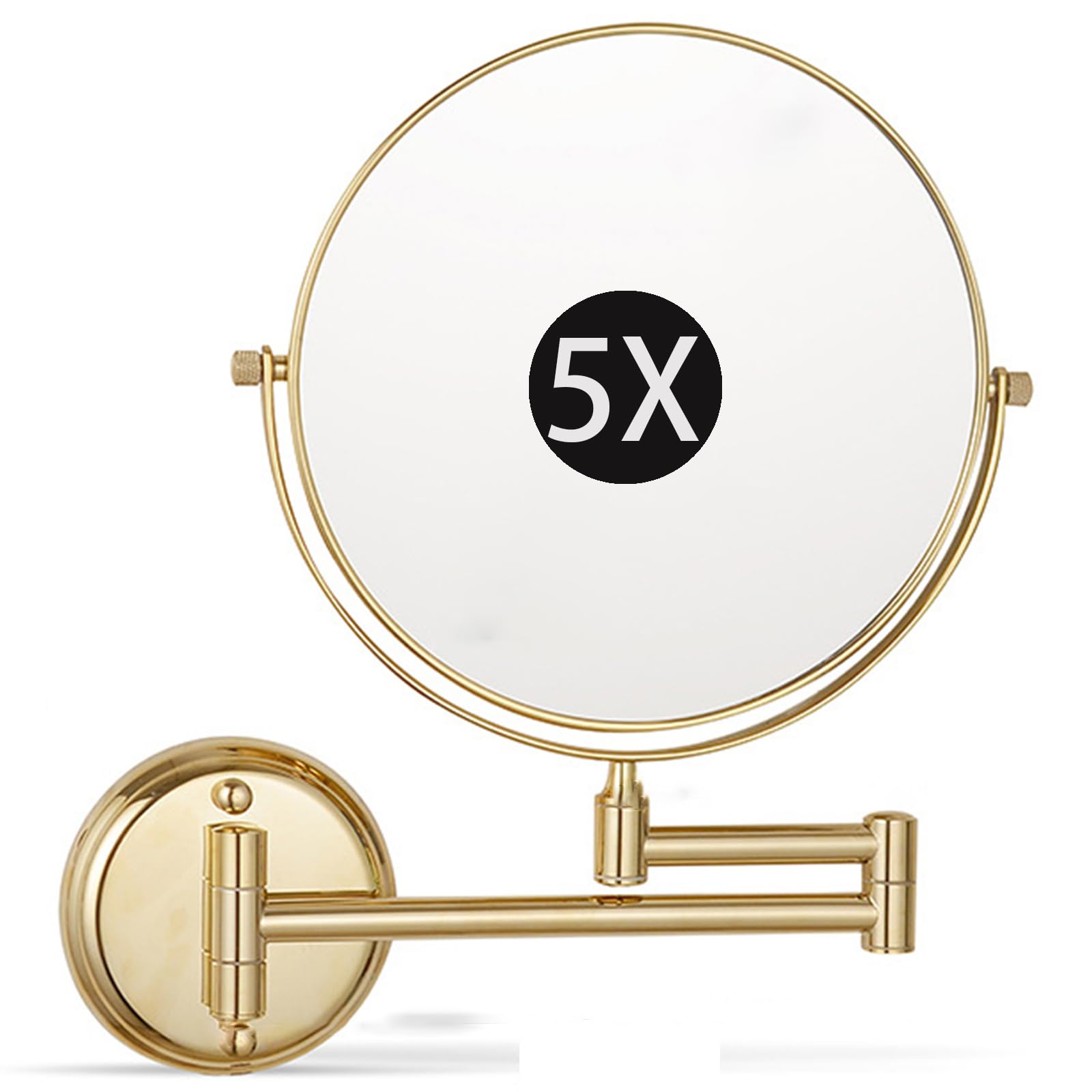 SXFSDOU 6" Wall Mounted Makeup Mirror with Magnification, Double Sided Magnifying Mirror, 360° Swivel Shaving Vanity for Bathroom,Gold,5X