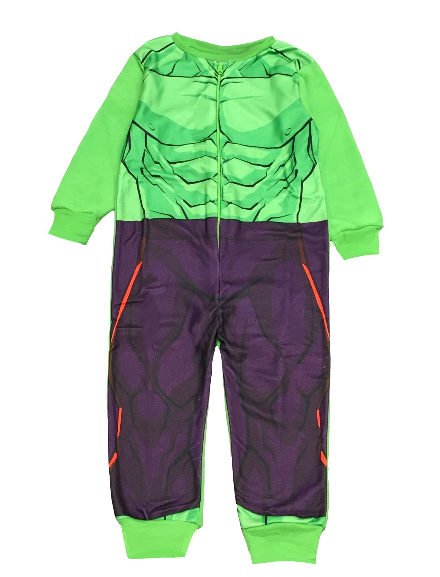 Marvel Incredible Hulk Boys or Girls Fleece Onesie, All in One Pyjamas, Kids Avengers Sleepsuit, Green, Age 2-6 Years