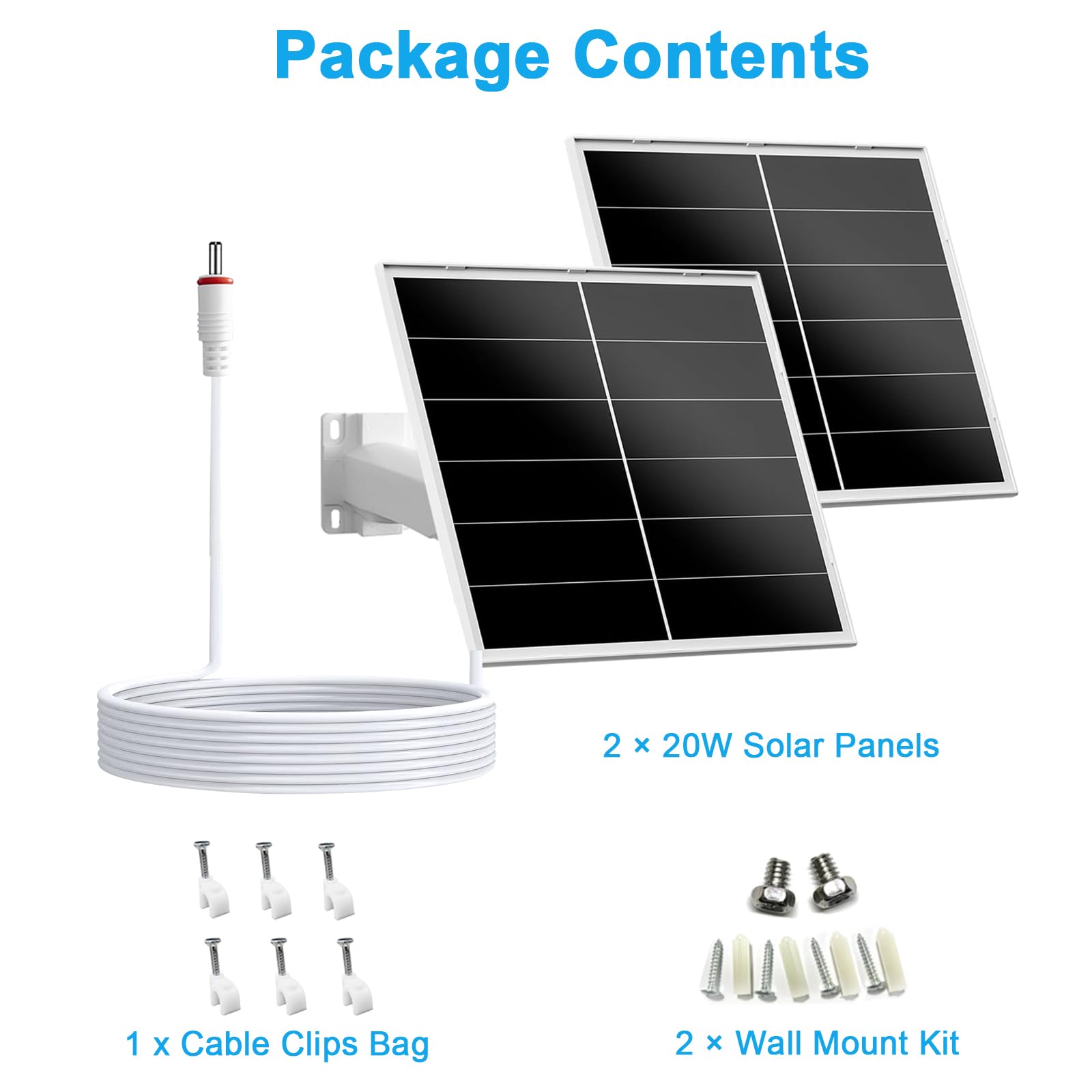 Pannello solare da 20 W 12 V per fotocamere da trail, caricatore solare CC con uscita 5,5 x 2,1 mm, impermeabile IP66, supporto regolabile a 360° per caccia, fattoria e uso esterno, confezione