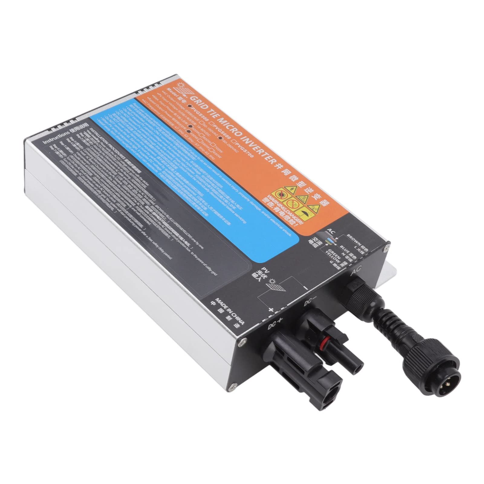 Micro-Onduleur Solaire 230 V Sortie PVGS300 500 Série élevée Efficace pour les Systèmes de Génération Onduleur de Grille avec Matériau en Alliage en Aluminium 18V 60V