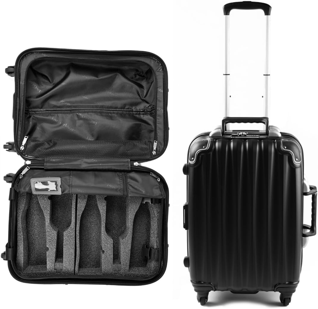VinGardeValise® The Piccolo Wine Suitcase – 5-Bottle Travel Luggage, TSA-Approved, Durable Hard Shell, Shockproof Foam, Secure Bottle Protection for Enthusiasts & Collectors, Black, 5-Bottle