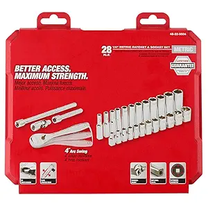 48-22-9504 for Milwaukee 1/4-Inch Drive Durable Metric Ratchet and Socket Set - 28pc, Removable Inner Storage Tray