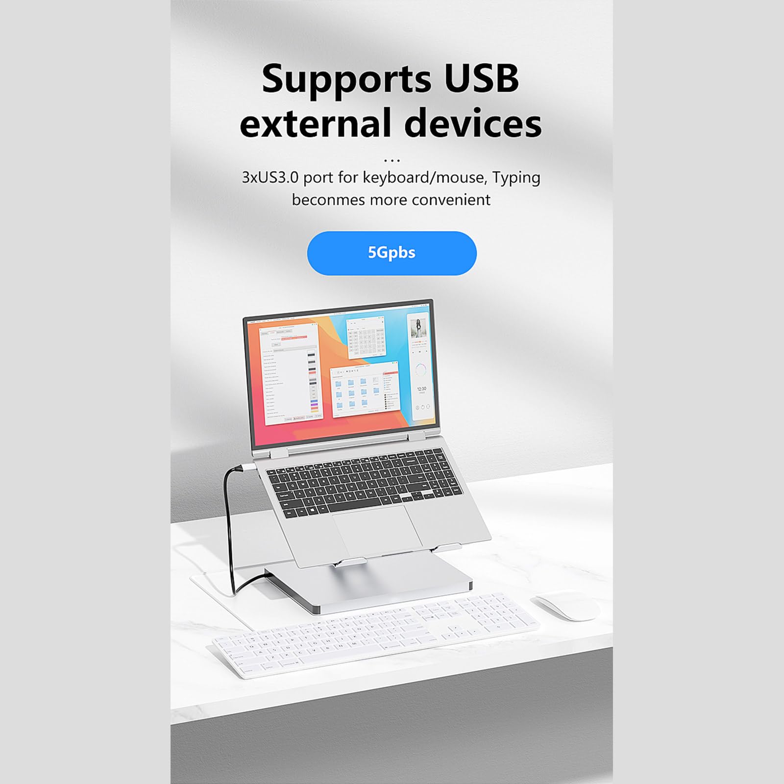 Laptop-Dock-Halterung mit 10 Anschlüssen und 4K60-Hz-Ausgang, USB 3.0 x 3 und PD100W Lade-Notebook-Halterung, Studenten-Laptop-Zubehör