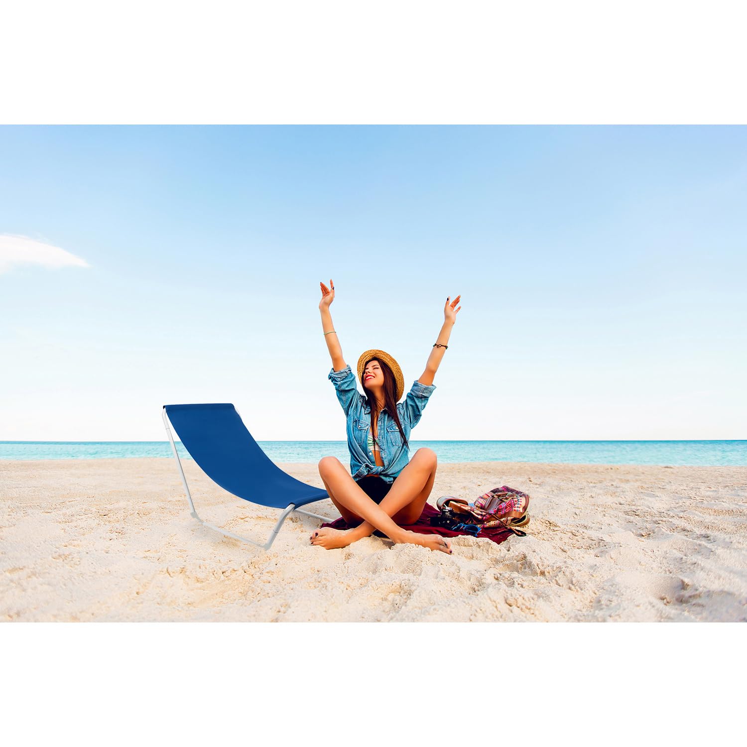 Leżak Plażowy Składany, Obciążenie do 110 kg, Wodoszczelny, Do Ogrodu, Na Plażę, Kemping, Stal 23563
