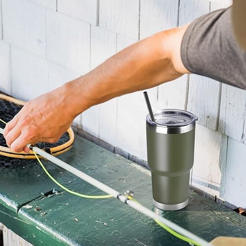 Miniatura 6 de DOMICARE Vaso de 30 oz con tapa y pajita, vasos de acero inoxidable a granel, aislado al vacío de doble pared, taza para café de viaje, vaso