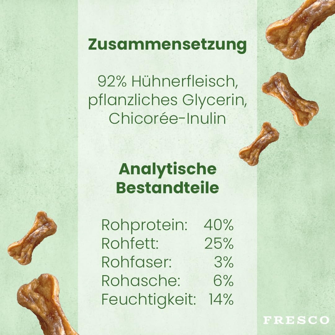 FRESCO Dog Martin Rütter Trainingsknöchelchen Huhn 1kg | Hundeleckerli getreidefrei & zuckerfrei mit 92% Frischfleisch | Geruchs- & fettarm | Gesunde Hunde Leckerlis fürs Hundetraining