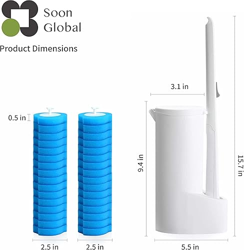 Miniatura 2 de Soon Global Limpiadores de inodoro 2 cepillos desechables multiusos para inodoro compartimento de repuesto y 64 repuestos de limpiador de inodoro