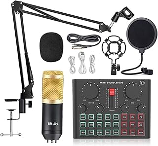 Sound Card Kit BM800 Microphone Professional Condenser Bluetooth Wireless MIC Sound Card With Ring Fill Light Cantilever Bracket Live Streaming Studio Setup For Recording Music ( Color : Gold BM800 D6