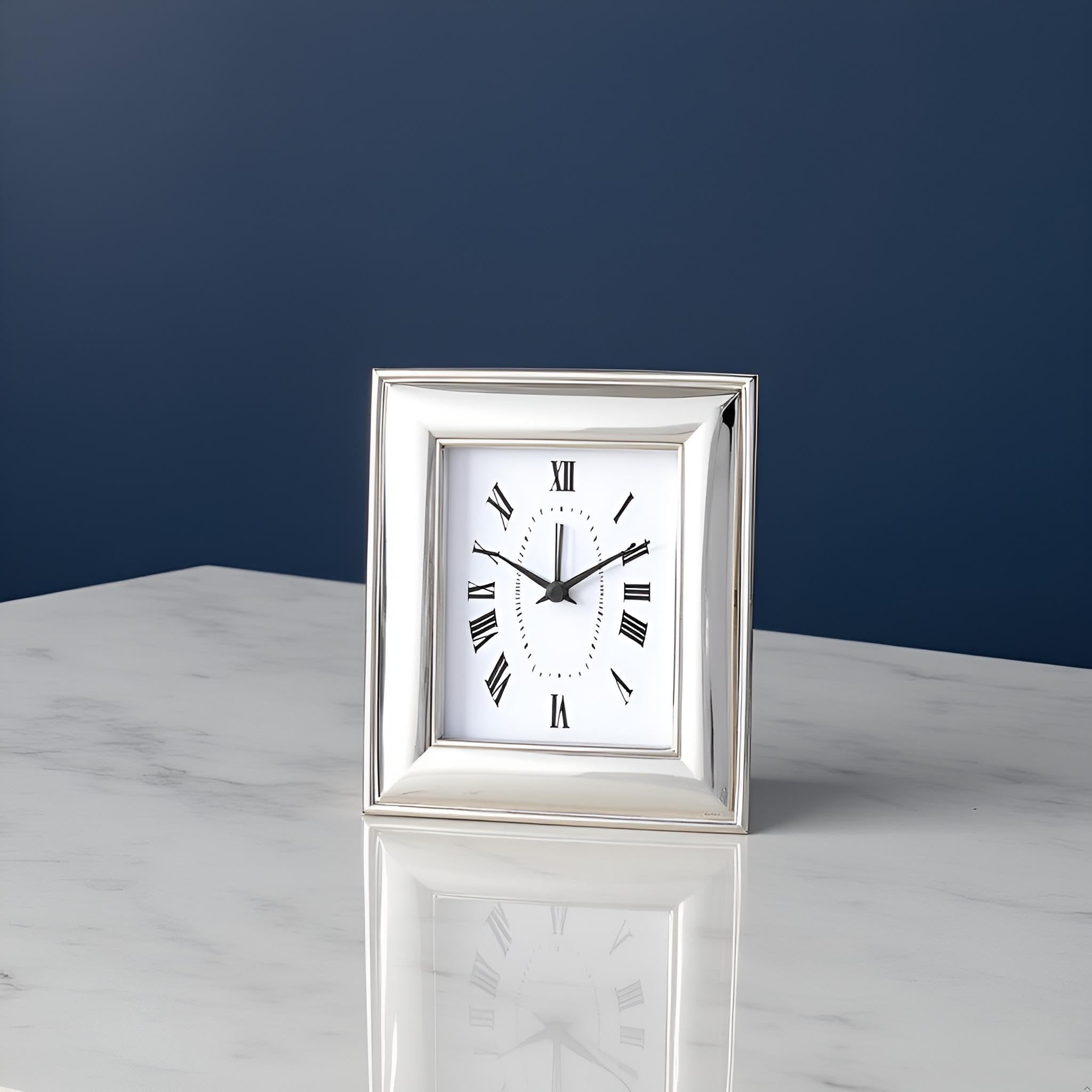 Argenteria MB Orologio da Tavolo con Funzione Sveglia in Legno con Cornice in Argento PVD, Personalizzabile con Incisione Inclusa