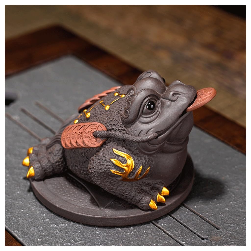 ENGENDER Kung Fu Tea Pet Chinese Toad Tea Pet, Purple Sand Boutique, Toy Small Ornaments, Home Decoration(A)