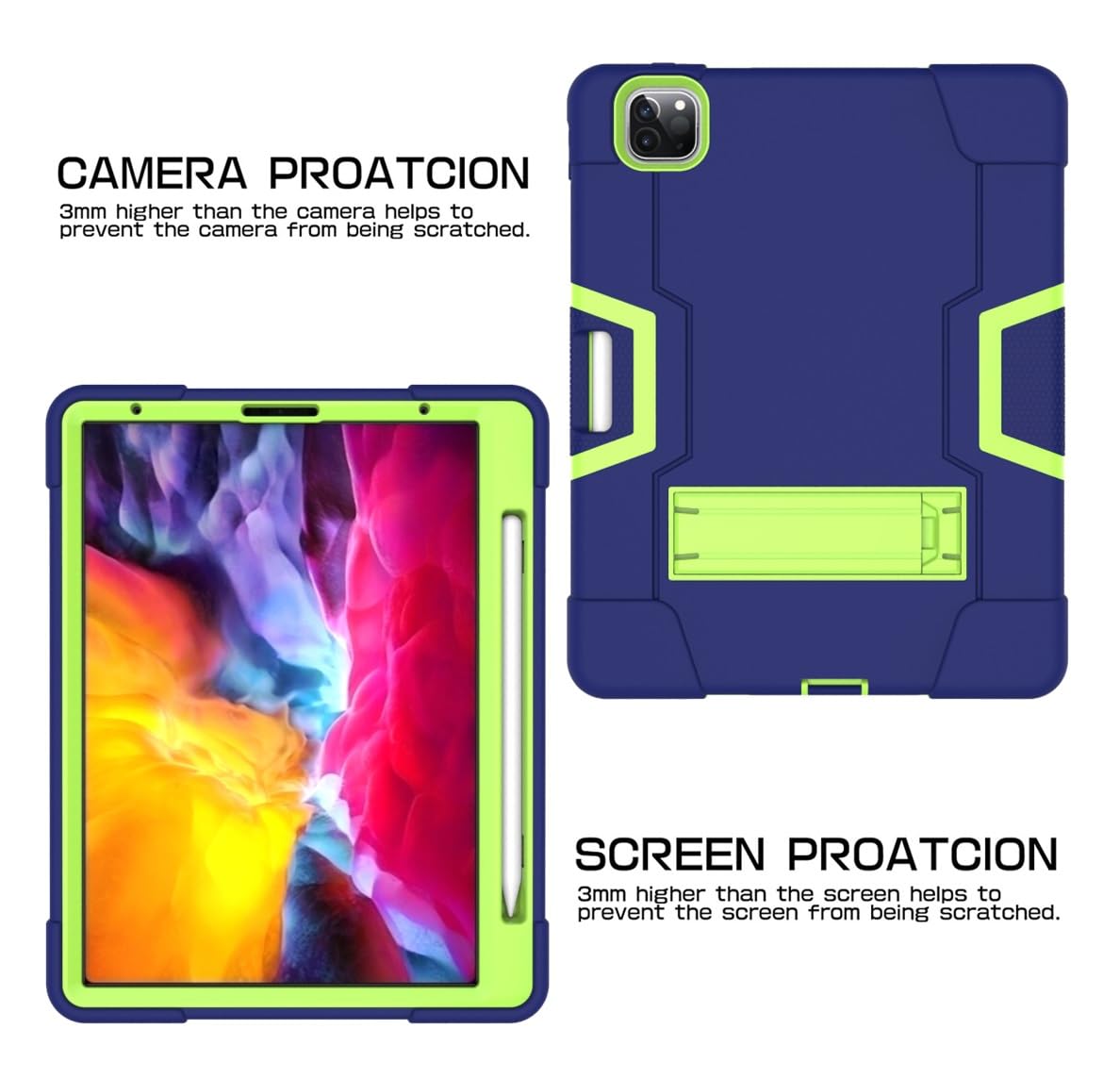 Custodia protettiva per tablet PC compatibile con iPad Pro 12.9 (2018/2020/2021/2022) Custodia con slot per penna Custodia in silicone per tablet con cavalletto, resistente antiurto guscio protettivo