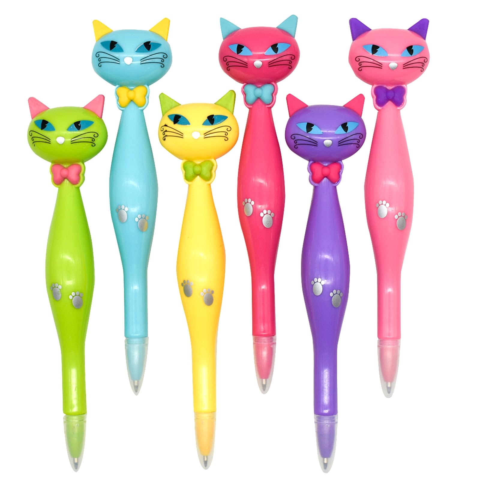Lopenle 6PCS Cool Cat Ballpoint Pens Pretty Cartoon Cat Pens Novelty Animal Pens With 6 Pieces Refills Black Ink For School Office Birthday Party