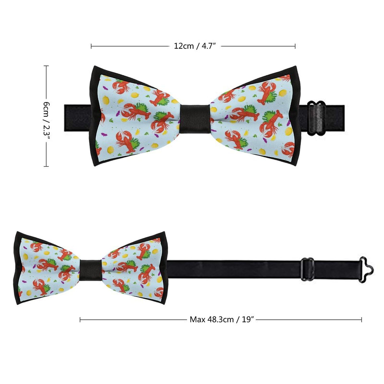 Cartoon Red Lobster And Lemon Print Bow Tie for Men Adjustable Necktie Funny Tie Neck Ties for Weddings Party