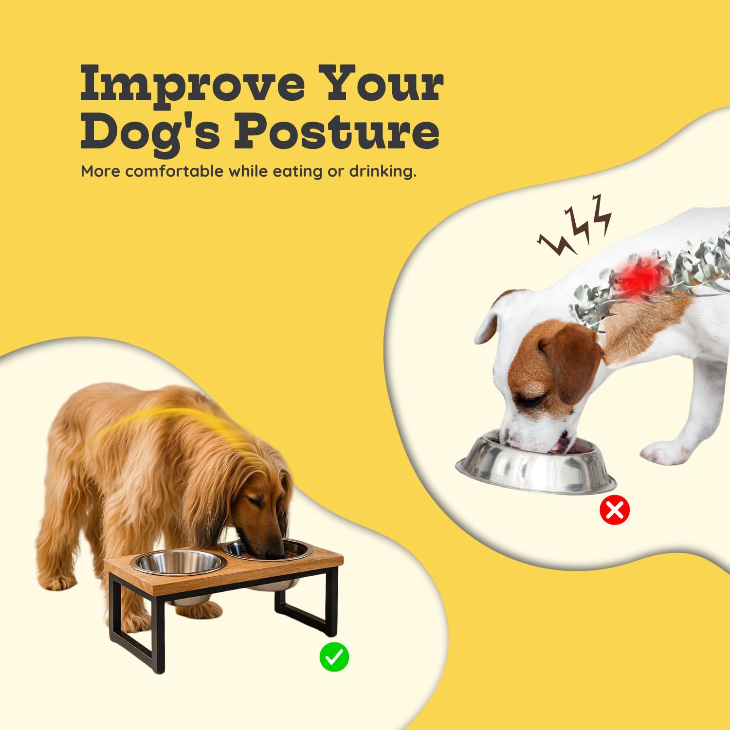 Soporte elevado de madera para perros con 2 cuencos de acero inoxidable para alimentos, plato de alimentación de agua de 4 pintas/2 cuartos de galón, comedero para mascotas para gatos y