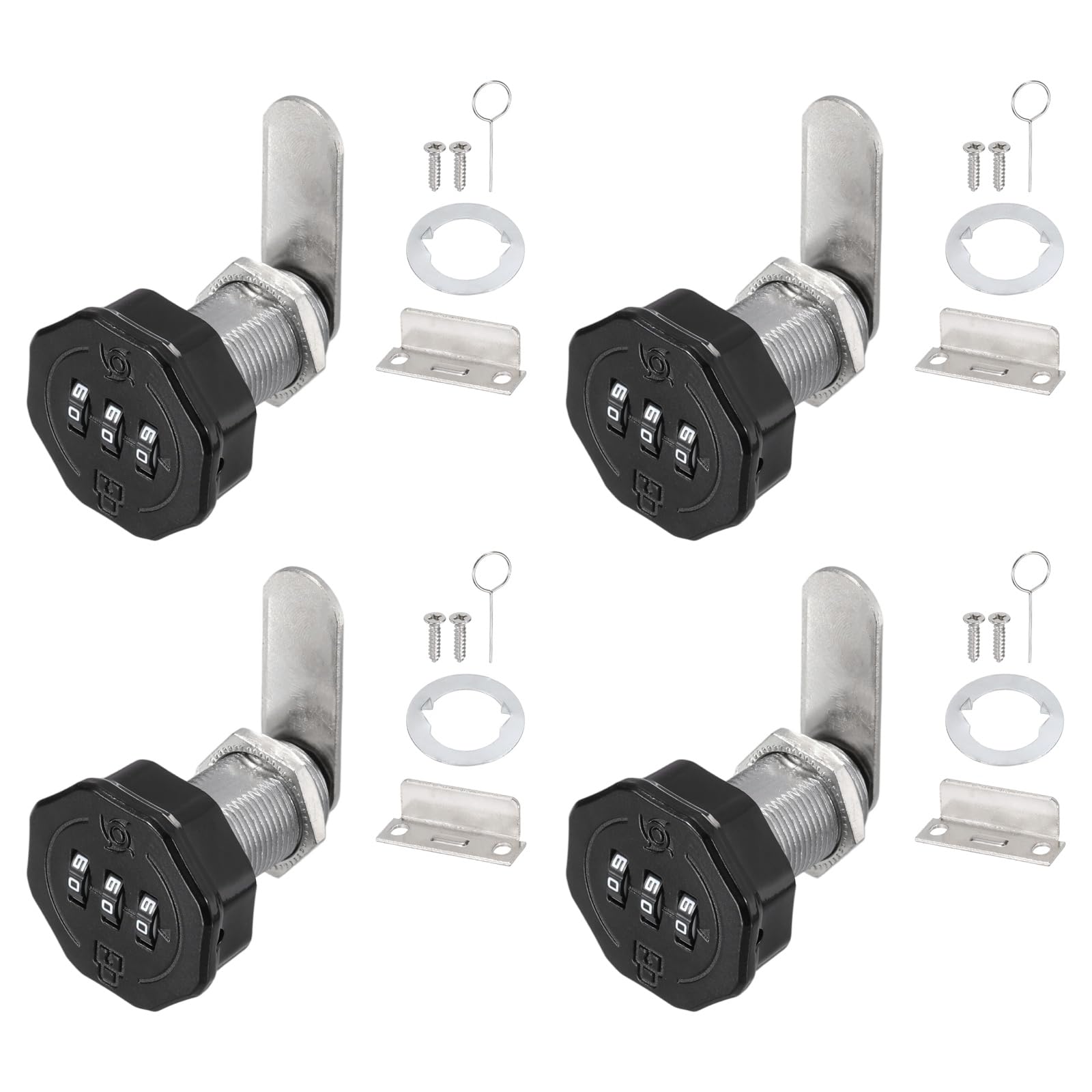 PATIKIL 4 PCS Combination Cabinet Cam Lock, 3-Digit Keyless Metal Locks with 1Inch Cylinder for Cabinet Drawer Doors Deposit Box Filing Mailbox, Black