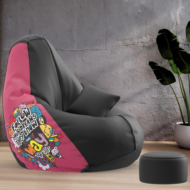 Biggie Bean Bag Cover 4XL Evergreen Classics Bean Bag-Loud Prints-Soft Landings-Styled with Free Cushion & Footrest (Matching Color : Printed Follow Your Dreams-Black)-image-28