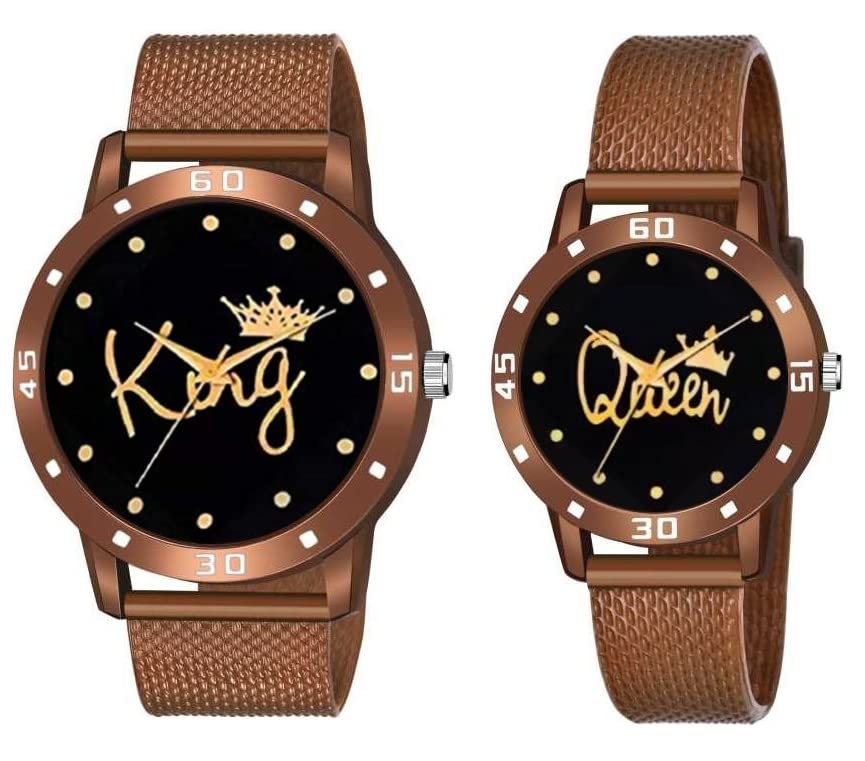 KIARVI GALLERY Analogue King and Queen Dial PU Strap Mens and Womens Couple Watch(Combo, Pack of 2) (Brown) (B09RQ672S8) Amazon Price History, Amazon Price Tracker