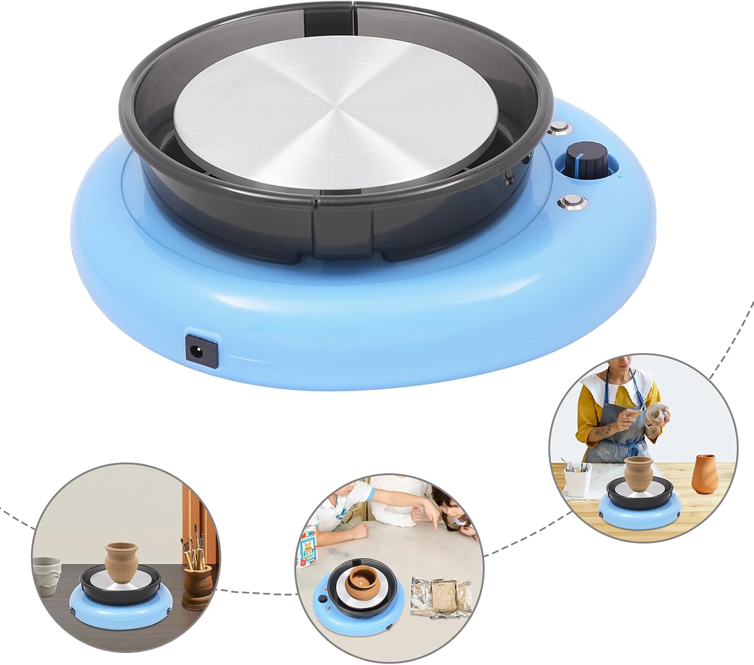 King Mini Pottery Wheel-9.4”Pottery Wheel for Adults Beginners Kids, Upgraded Movable Turntable with Adjustable Speed with 16 Pottery Shaping Tools, Supports Forward and Reverse Rotation-Pink