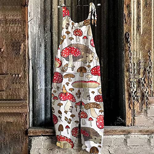 Plus Size Jumpsuits For Women,Cartoon Print Cotton Linen Jumpsuits Loose & Comfy One Piece Rompers Summer Sexy Overalls Long Pants Dressy Casual Y2K Clothing Red Xl #TOP1