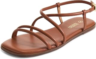 Rihero Women's Summer Square Toe Strappy Flat Sandals