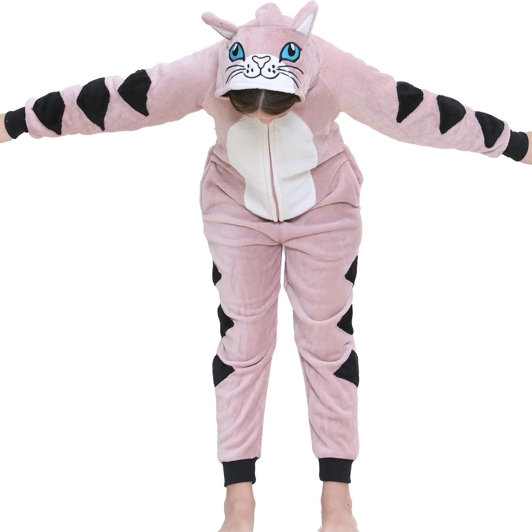 A2Z 4 Kids Girls Boys Cat Costume Kids Animal Face Jumpsuit Soft Plush Fleece - E.Soft Cat Dusty Pink._13
