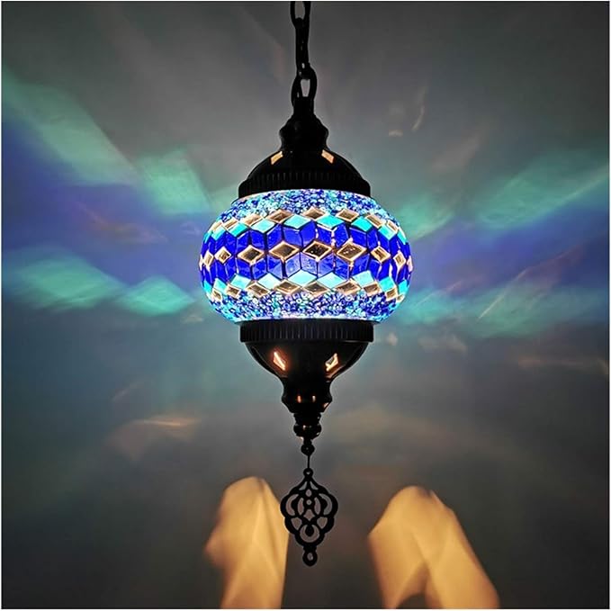 WDBB hanglamp Kroonluchters Hanglamp Creative Boheemse stijl Mozaïek opknoping licht handgemaakte kleurrijke glazen schaduw kroonluchter (6 kleuren) E14 lamp kookeiland, eetkamer (Color : Blue)