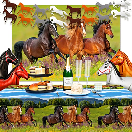 8 Pcs Horse Birthday Party Decorations Supplies Include Horse Garland Paper Banners Horse Plastic Tablecloths Horse Racing Decoration Backdrop Cowboy Cowgirl Horse Balloon #TOP7