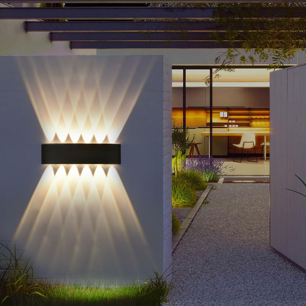 WLBHWL LED Outdoor Wall Lights Exterior/Interior, Up And Down Lights IP65 Waterproof Wall Sconces, Rectangular Aluminum Outdoor Wall Lighting Fixtures, Modern Black 3000K Warm Lights