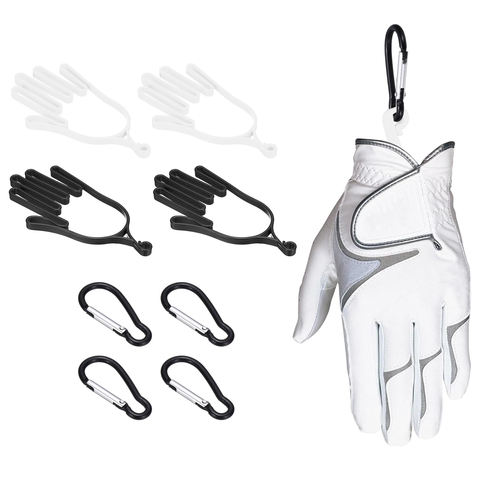 Soporte de guantes de golf PATIKIL extensor de plástico negro y blanco pack de 4 piezas con ganchos 8