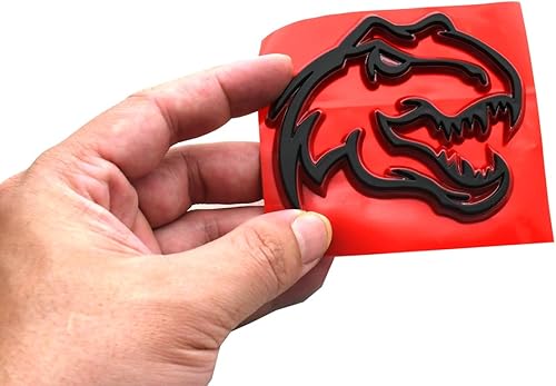 Miniatura 2 de Par de emblemas de dinosaurios personalizados de repuesto para insignia T-Rex, calcomanía con símbolo de puerta de guardabarros (línea roja)