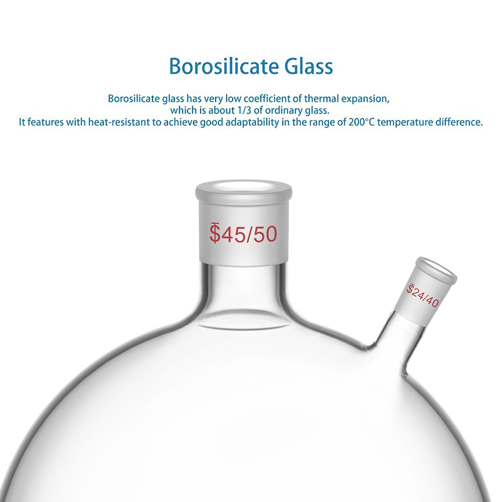 stonylab 20 L Matraz de Fondo Redondo RBF, 2-Cuello Matraz de Laboratorio Paredes Pesadas Vidrio Borosilicato Matraz Hirviendo de Fondo Redondo con 45/50 Centros y 24/40 Conexión Lateral Exterior