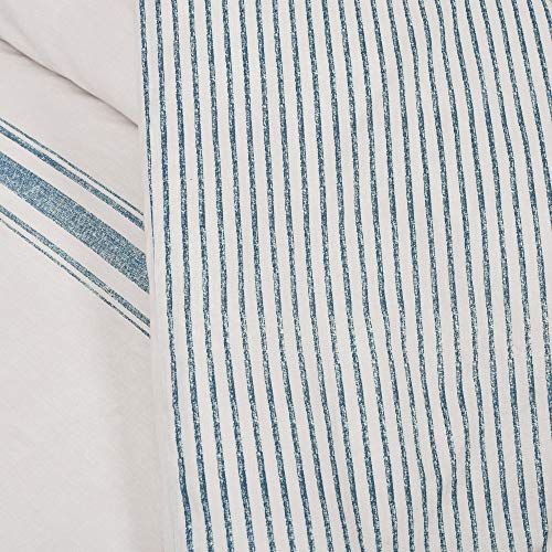 Image of Lush Decor Farmhouse Stripe Reversible Cotton Duvet Cover King Size 3 Piece Set Blue - Farmhouse Bedding Set King - Striped Duvet Cover
