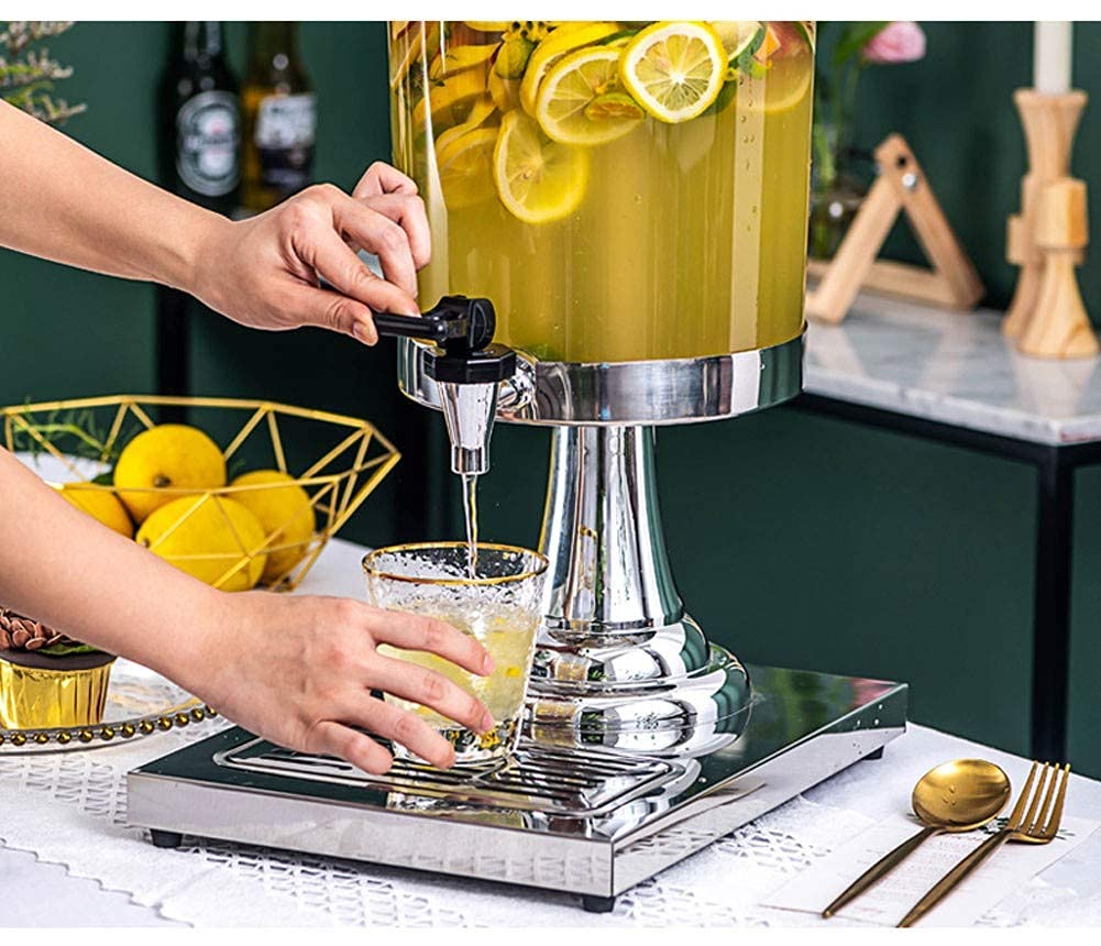 Distributore di succo d'acqua con rubinetto, caldo/freddo, 8 l, dispenser per bevande in vetro con rubinetto in acciaio inox e supporto, per qualsiasi festa e matrimonio