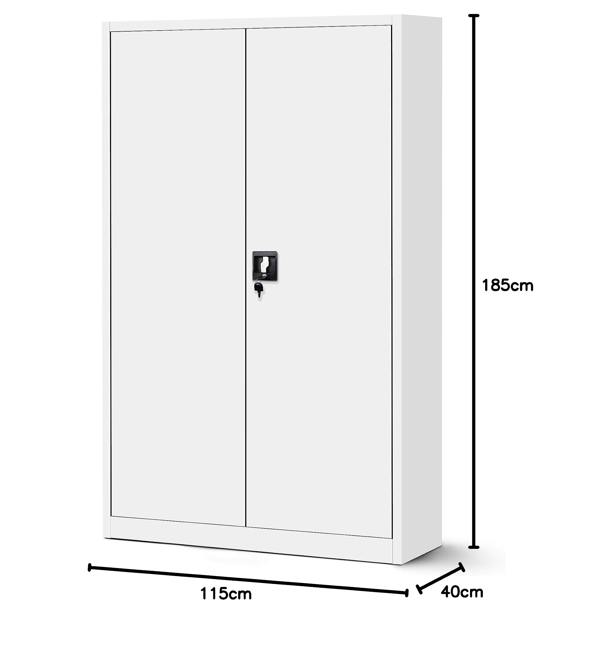 Jan Nowak Metallschrank Jan II 185 x 115 x 40 cm - Aktenschrank abschließbar mit 2 Türen, Mehrzweckschrank mit 5 Ebenen, Büroschrank aus Stahlschrank mit Pulverbeschichtung - Weiß
