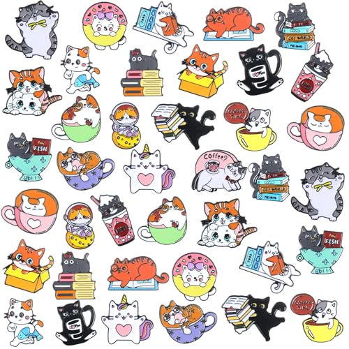 40 Pcs Cat Enamel Pins for Backpacks Christmas Party Gifts for Cat Lovers Funny Cats Lapel Pins Lovely Cute Brooch Gifts for People Who Love Cats Clothes Bags Accessories