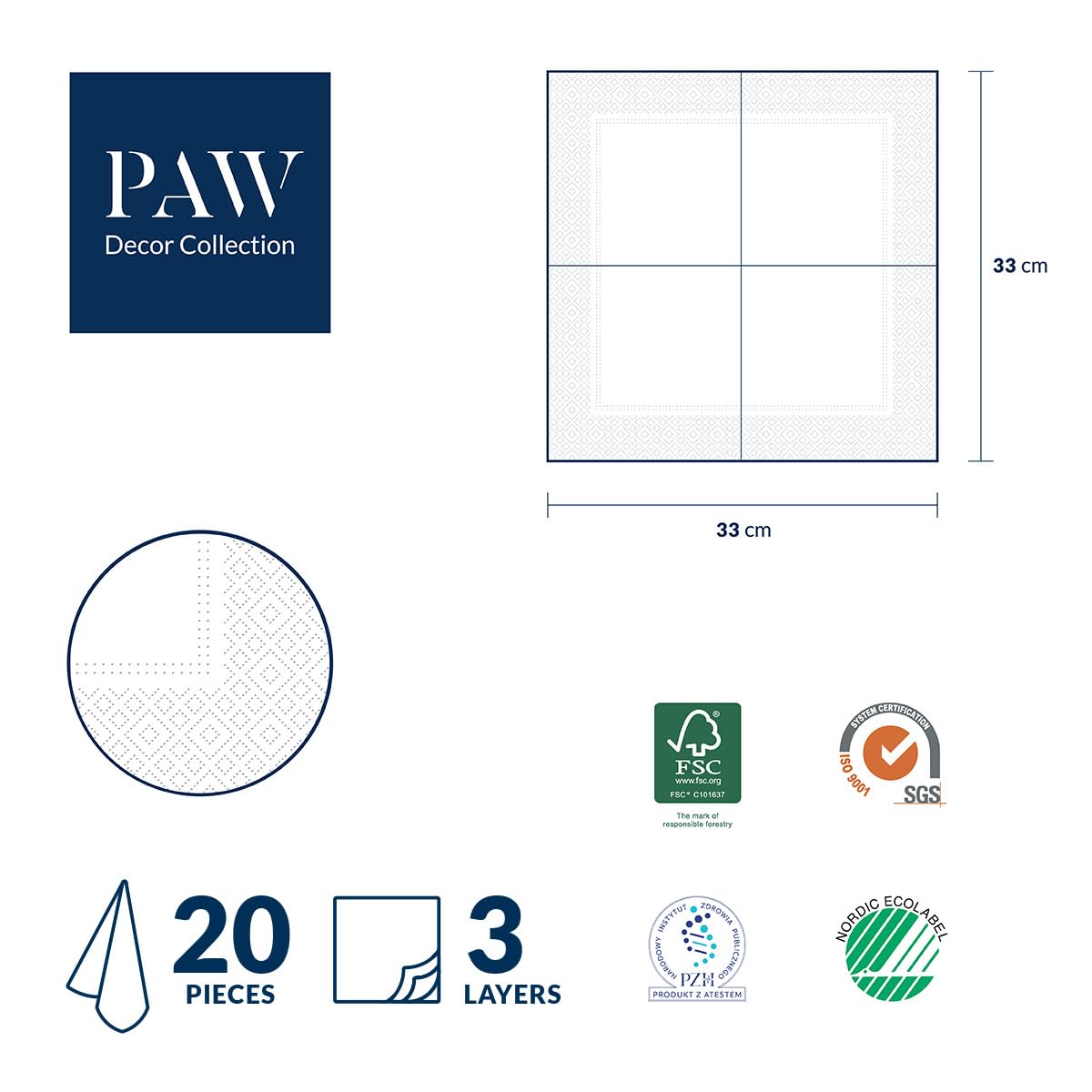PAW - Servilletas Papel 3 Capas (33 x 33 cm) I 20 Unidades I Perfecto para Cumpleaños, Fiestas, Bodas, Comuniones y Celebraciones I Servilletas de Papel de Colores I Arreglo Floral