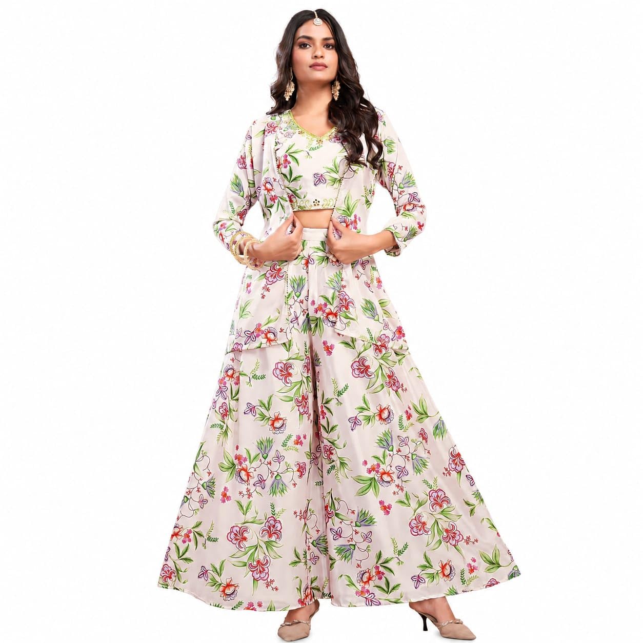 Women's Floral Printed Co-Ord Set with Jacket & Palazzo Pants-picture-44