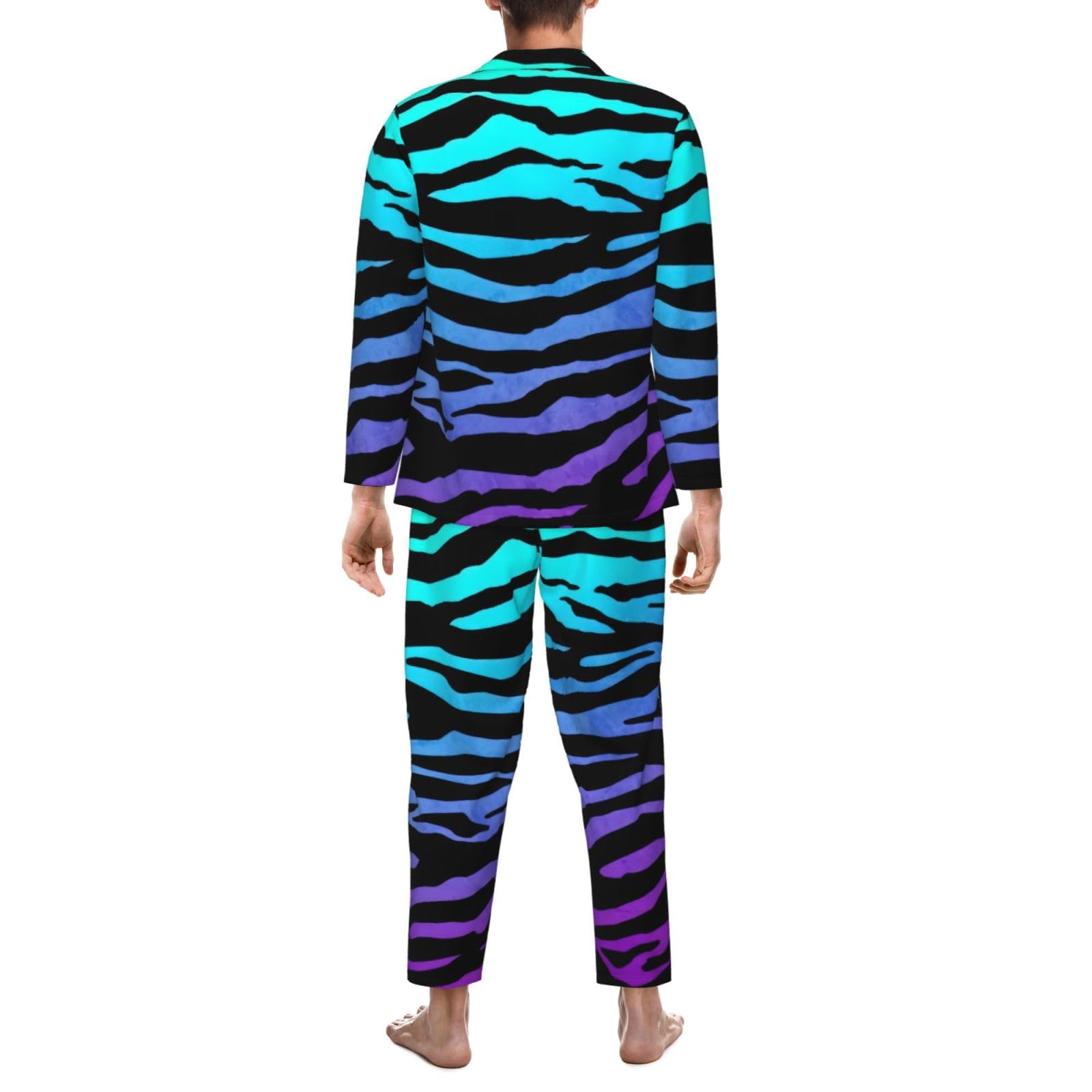 Viola Blu Verde Camouflage Zebra Stripes Stampa Uomo Manica Lunga Pigiama Set Pigiameria Due Pezzi Casa Viaggio Outfit Lounge Pantaloni