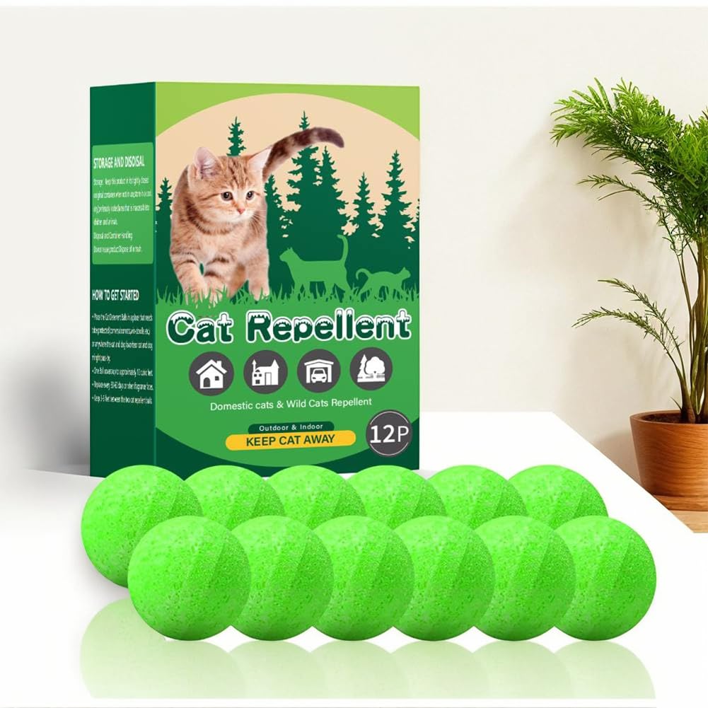 Confezione da 12 deterrenti per gatti per esterni e interni, olio di menta piperita naturale, deterrente per gatti, palla deterrente per cani per tenere i gatti lontani dal prato, cortile