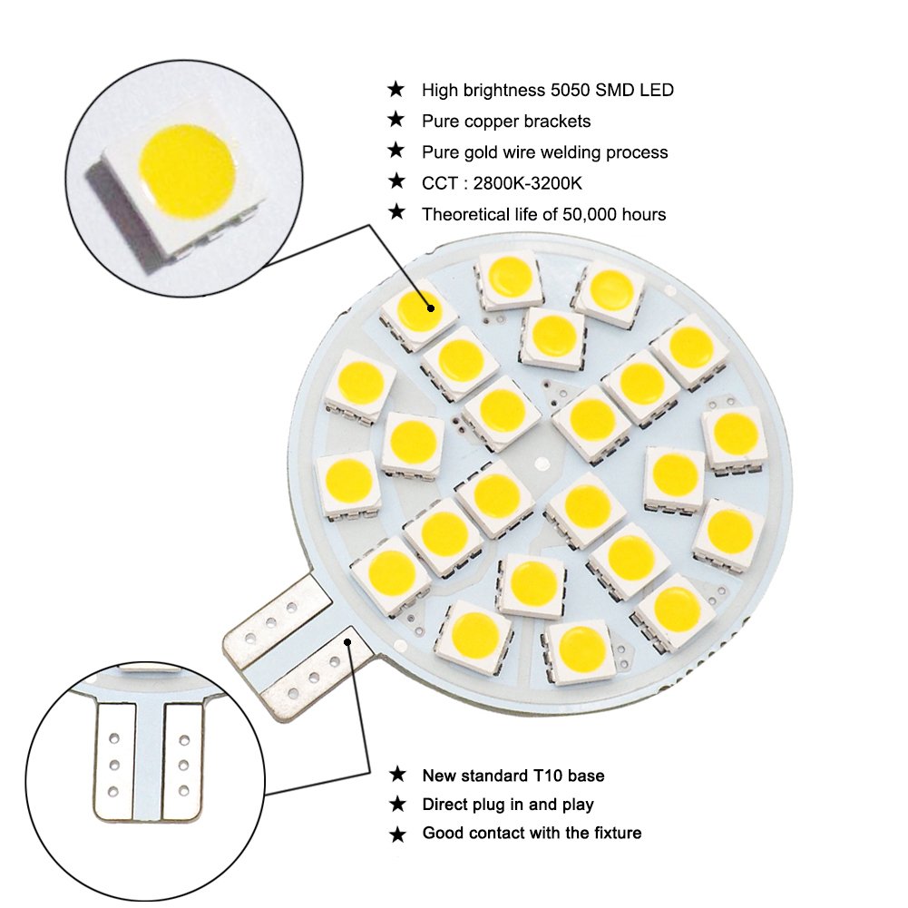 GRV T10 921 194 żarówka LED 24-5050 SMD lampa super jasna AC 12 V / DC 12 V - 24 V łódź Iandscaping sufit kopuła oświetlenie wewnętrzne ciepła biel (2. generacji) opakowanie 10 sztuk
