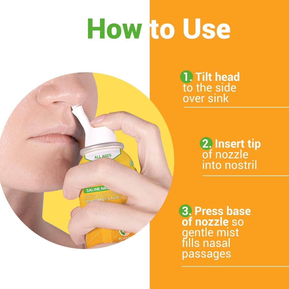Nasova Saline Spray with Chamomile & Aloe, Moisturizing, Cooling Spray for Nasal Dryness Relief, Clear Nasal Passages from Allergens, Dust, and Irritants (4.2 Ounce) 125ml