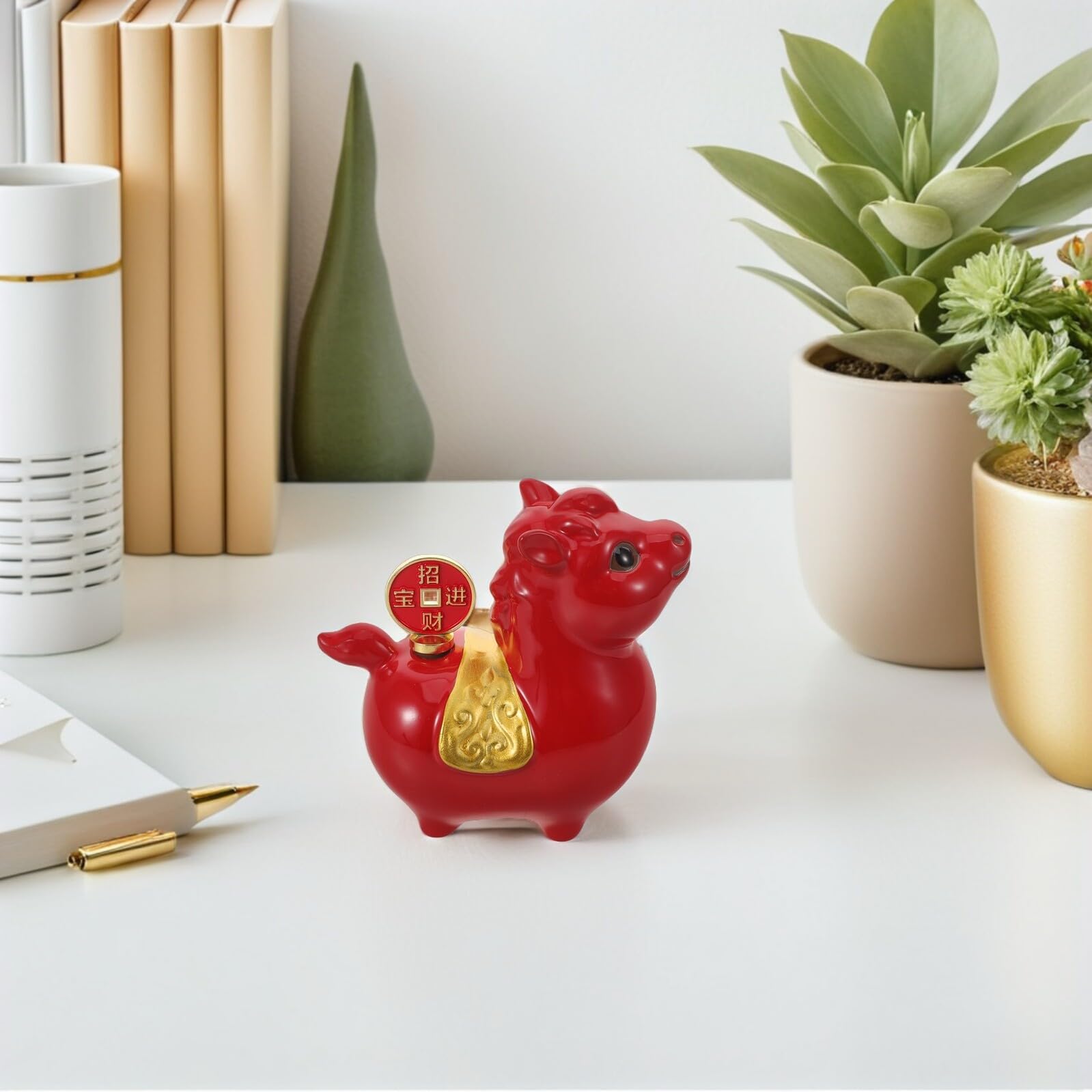 DOITOOL Keramik Pferdefigur 2026 Jahr des Pferdes Rot Feng Shui Dekoration Miniatur Glücksbringer für Chinesisches Neujahr Zuhause Auto
