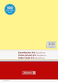 Brunnen - Paquete de 100 fichas (A4, horizontal, 180 g/m², sin rayas), color amarillo