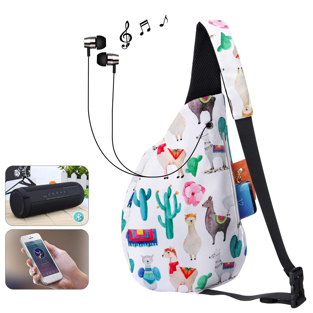 Sac de Poitrine Sport Multifonction - Sling à Bandoulière Crossbody pour Voyage, Travail, Étude, Escalade, Randonnée, Courir - pour Hommes, Femmes, Adolescents - Alpaga et Cactus, L