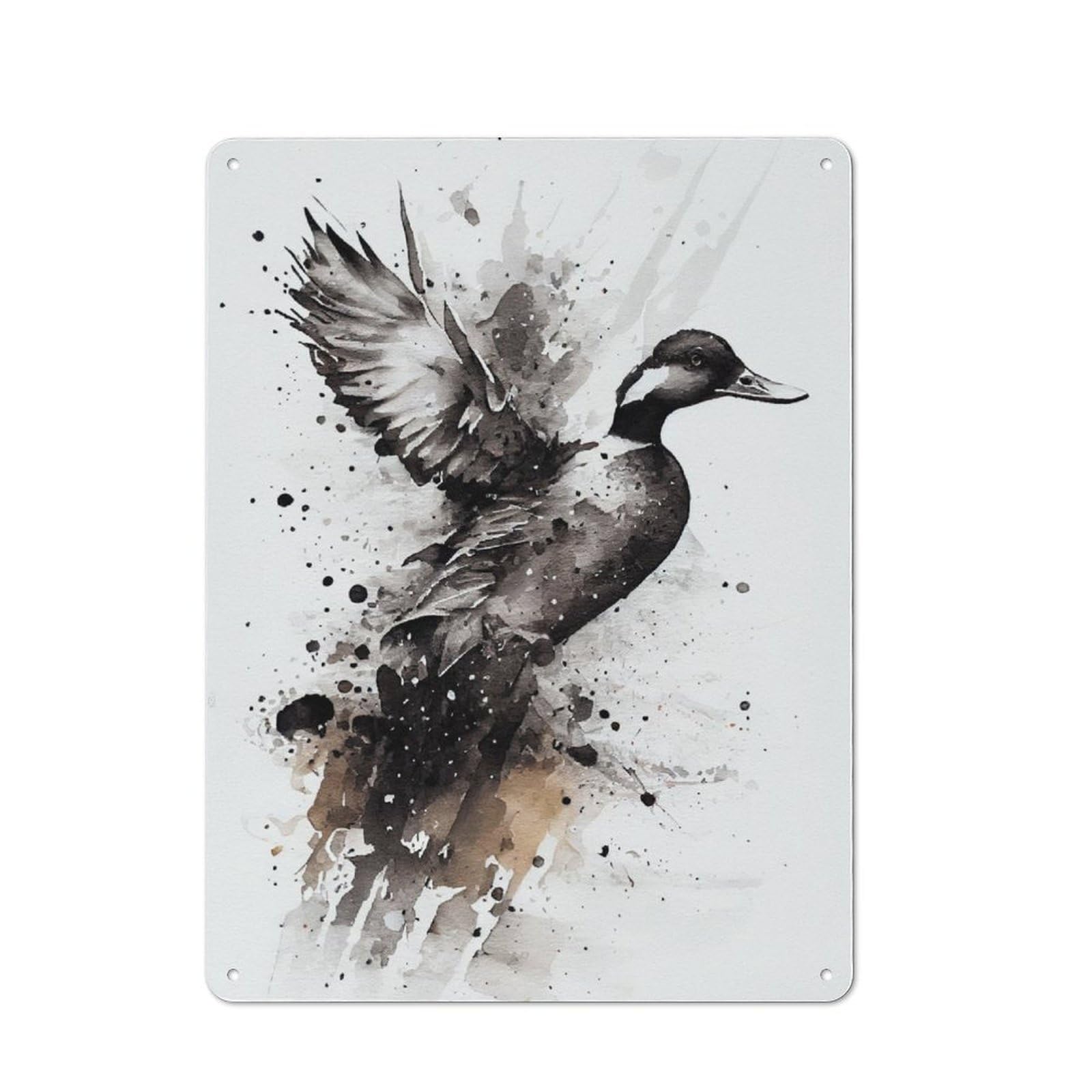 Industrial Tin Wall Sign 40x30cm Featuring Duck Black And White, Urban Room Decor for Workspace, Cafe, Hallway Or Garage