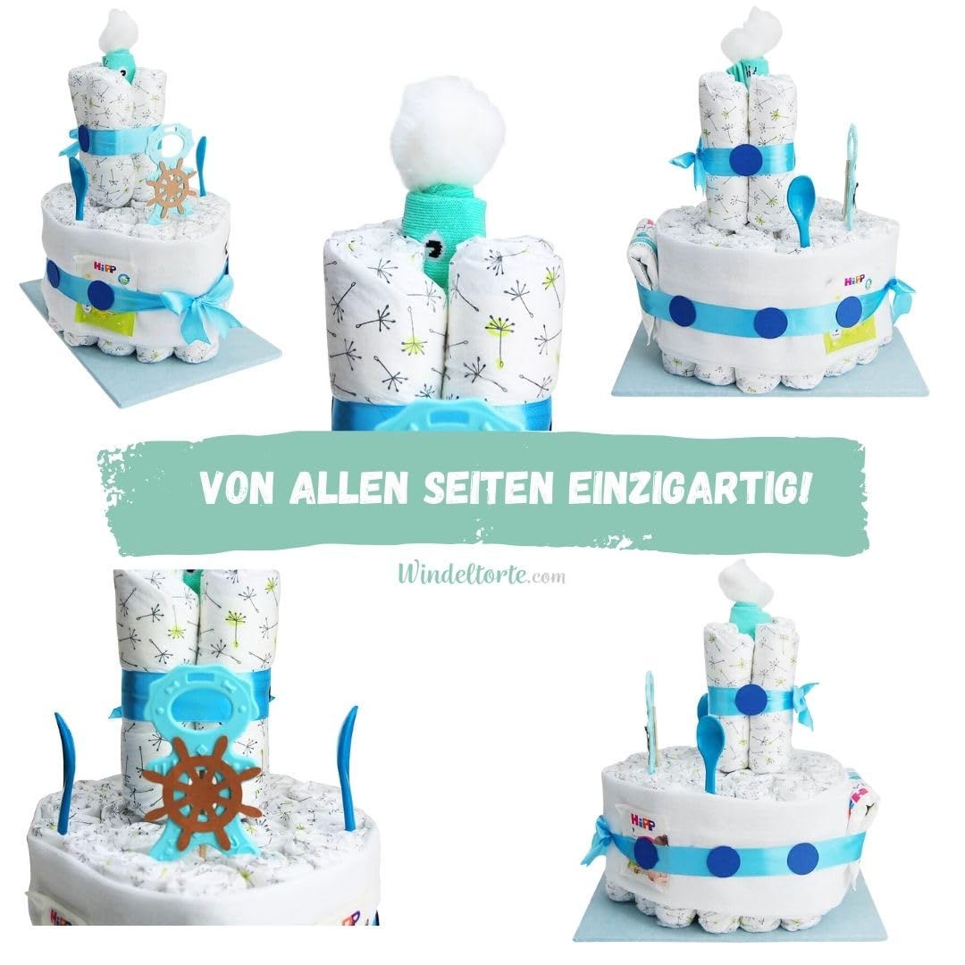 com – Windelschiff für Jungen in Blau - inkl. 23 LILLYDOO Windeln | Geschenk zur Geburt | Taufgeschenk | Geschenk zur Babyparty – Handgefertigte Windeltorte (Junge)