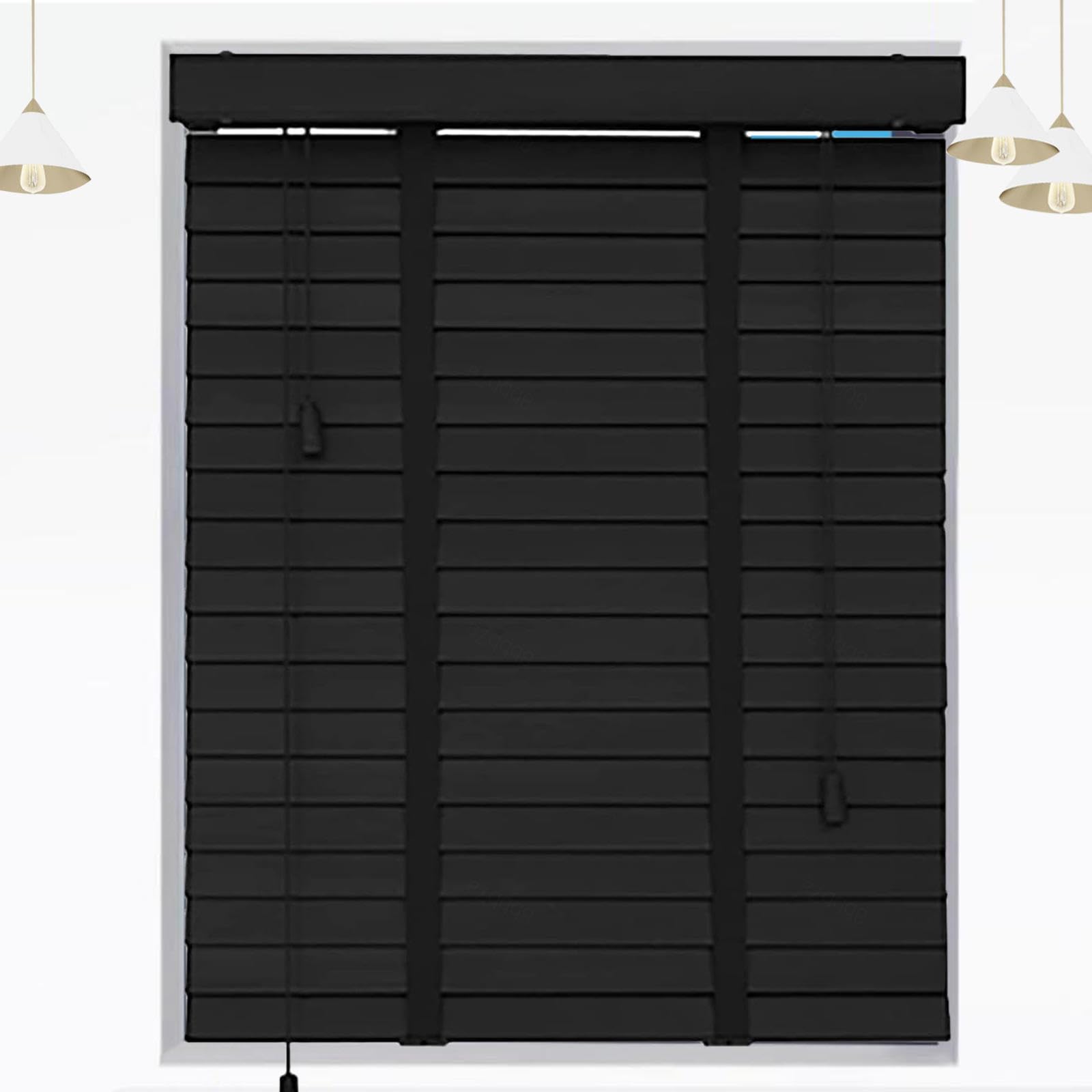 Kooein Wxh Venetian Blinds For Interior Outdoor,50/70/90/100/130Cm Easy Fit Horizontal Wooden Curtains,Blackout Real Wood Venetian Blinds Shutters 50Mm Slats,Window Treatment Blinds Black,-120X175cm/47X69in
