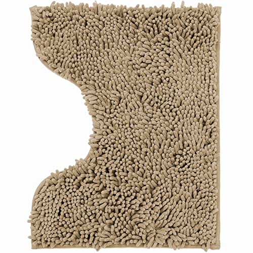 Poligono Alfombra baño de Microfibra, Alfombrilla de WC Forma U 70 x 120 cm, Suave, Antideslizante,Caqui