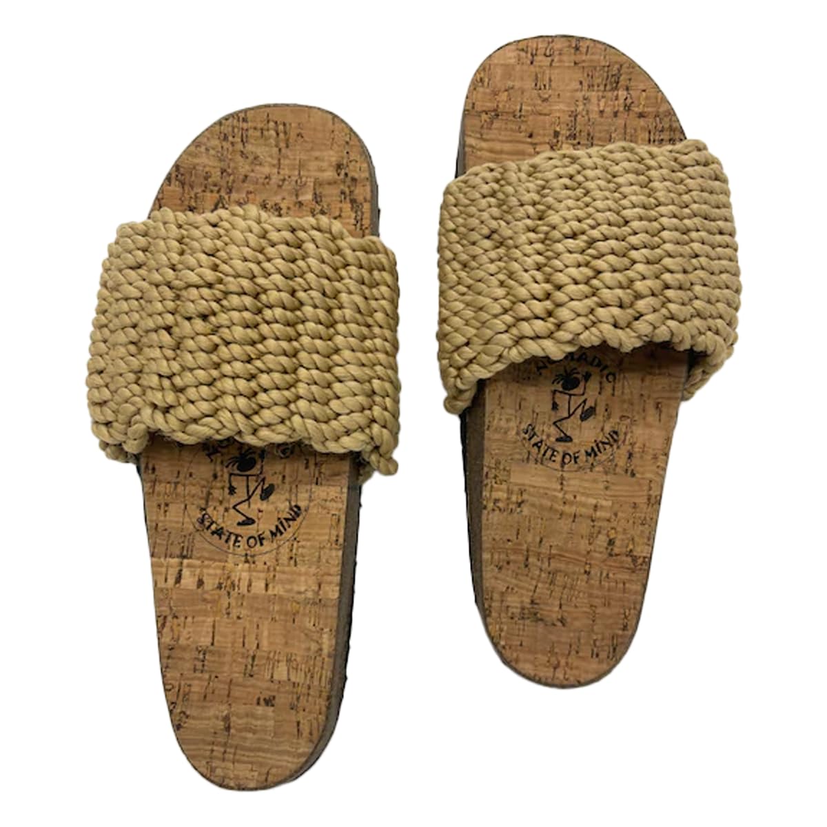 Nomadic State of MindCork Footbed Slide Sandals, Arch Support Slip-Ons,  Lightweight Handmade Sustainable Rope Shoes, Men Women Unisex (Camel)
